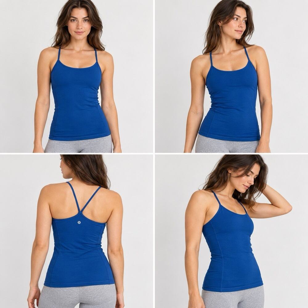 Lululemon Tank Top Womens 0 Blue Strappy Fitted Yoga Workout Athletic